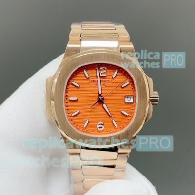 GR Factory Replica Patek Philippe Nautilus Quartz Watch Orange Dial Rose Gold 32mm 